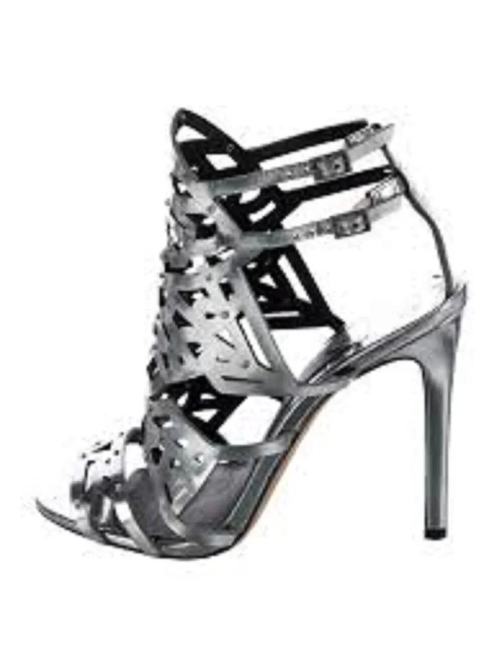 Brian Atwood Laconica Silver Heeled Sandals Women's size 8 EU 38.5 Ankle Strap